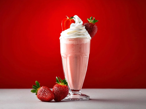 Koktajl truskawkowy z lodami waniliowymi i puszystą bitą śmietaną